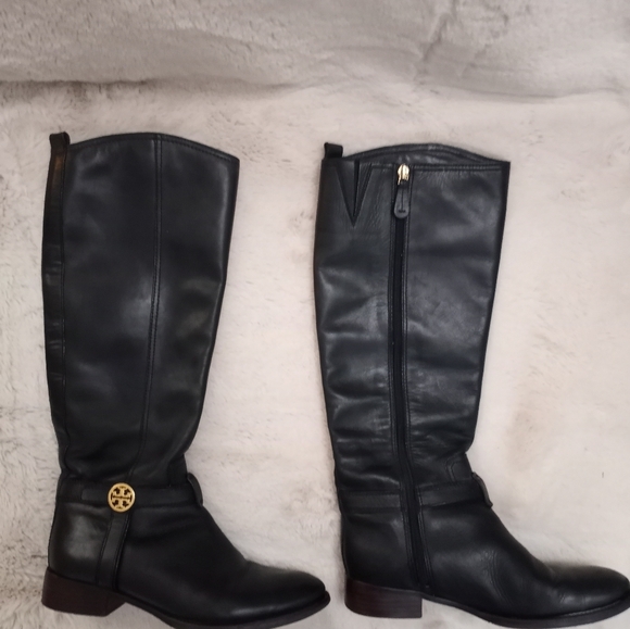 Tory Burch Leather Black Preppy Bristol Equestrian Boot Country Manor Old Money - Picture 2 of 10